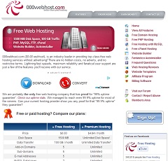 000Webhost, free web hosting with PHP, MySQL and cPanel without Ads